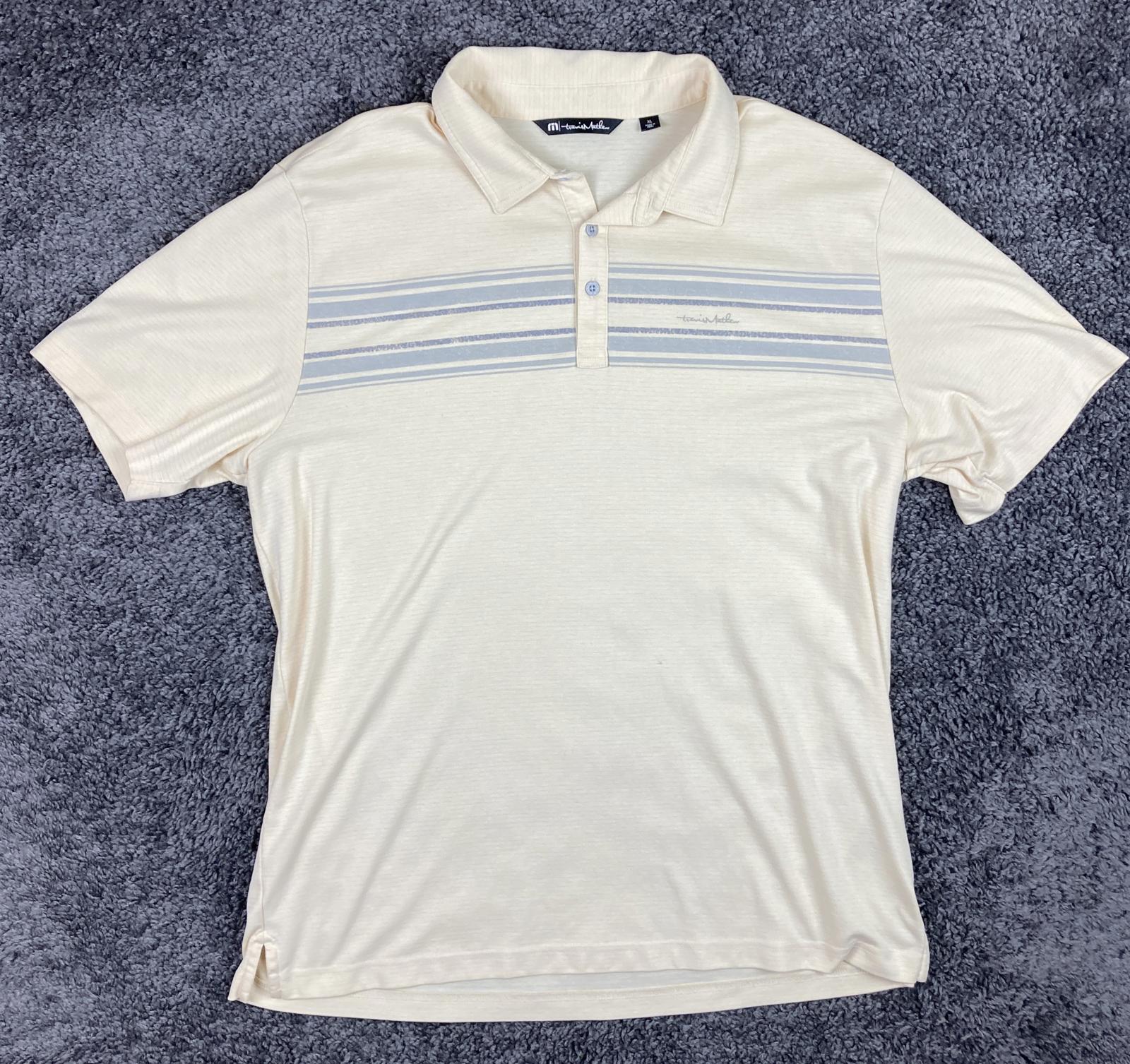 Travis Mathew Polo Shirt Size XL Cream Blue Stripe Pima Blend Golf