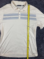 Travis Mathew Polo Shirt Size XL Cream Blue Stripe Pima Blend Golf