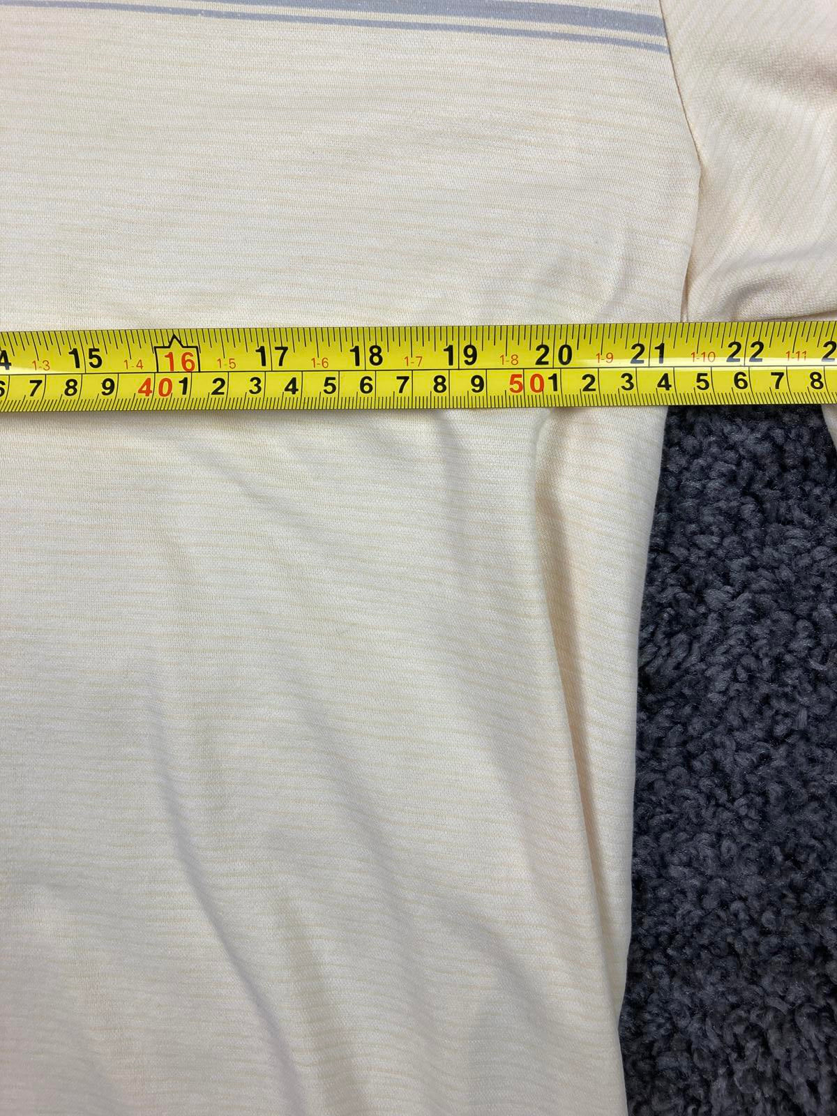Travis Mathew Polo Shirt Size XL Cream Blue Stripe Pima Blend Golf