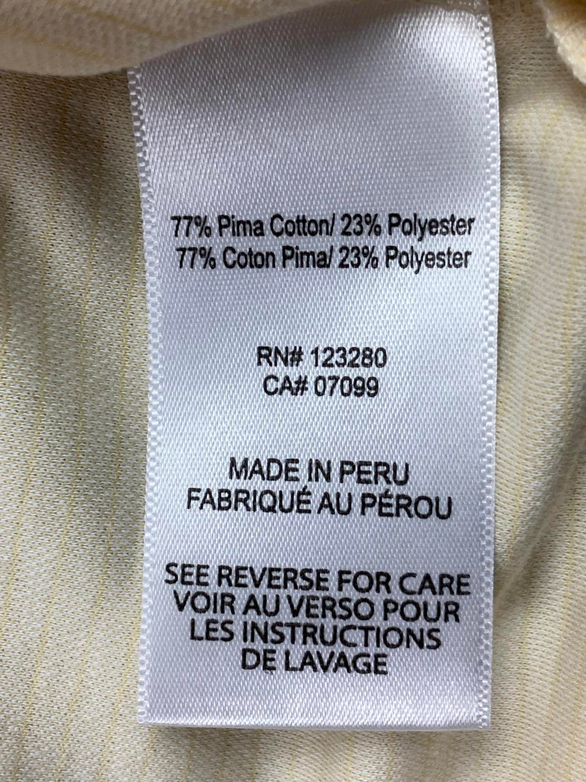 Travis Mathew Polo Shirt Size XL Cream Blue Stripe Pima Blend Golf