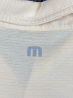 Travis Mathew Polo Shirt Size XL Cream Blue Stripe Pima Blend Golf