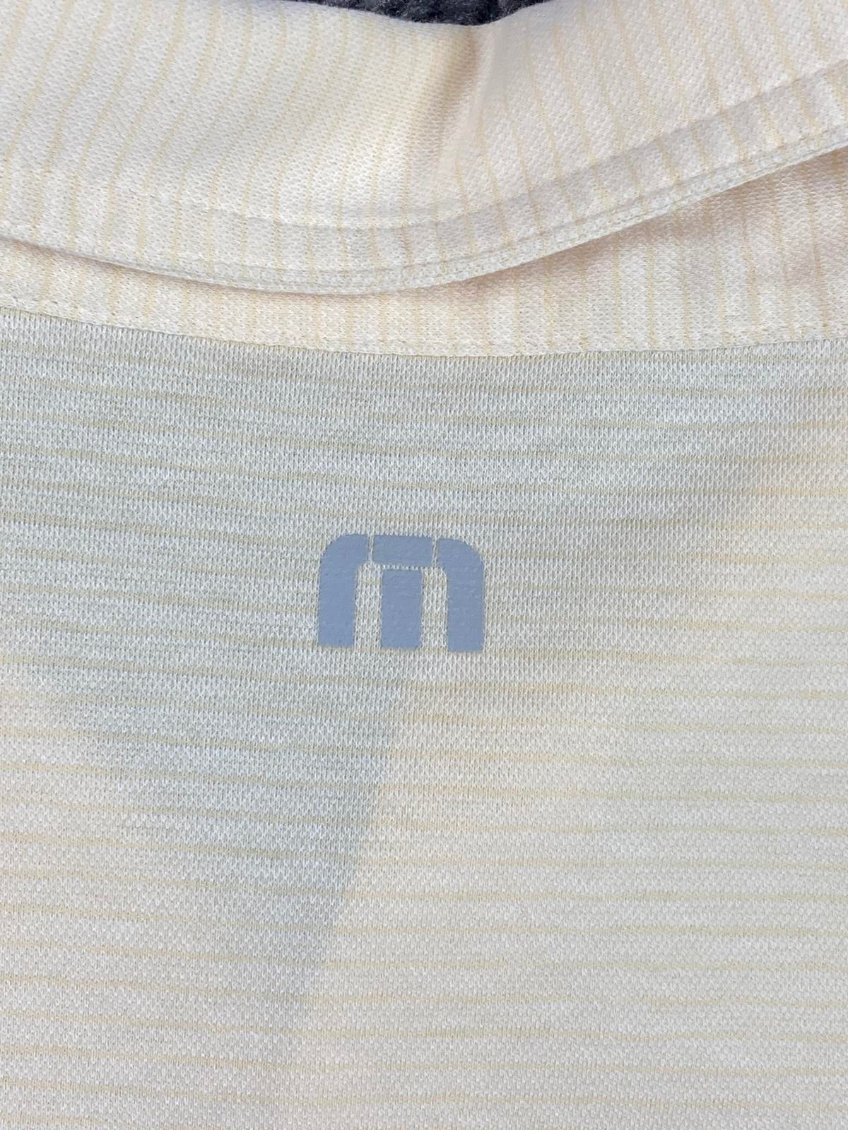 Travis Mathew Polo Shirt Size XL Cream Blue Stripe Pima Blend Golf
