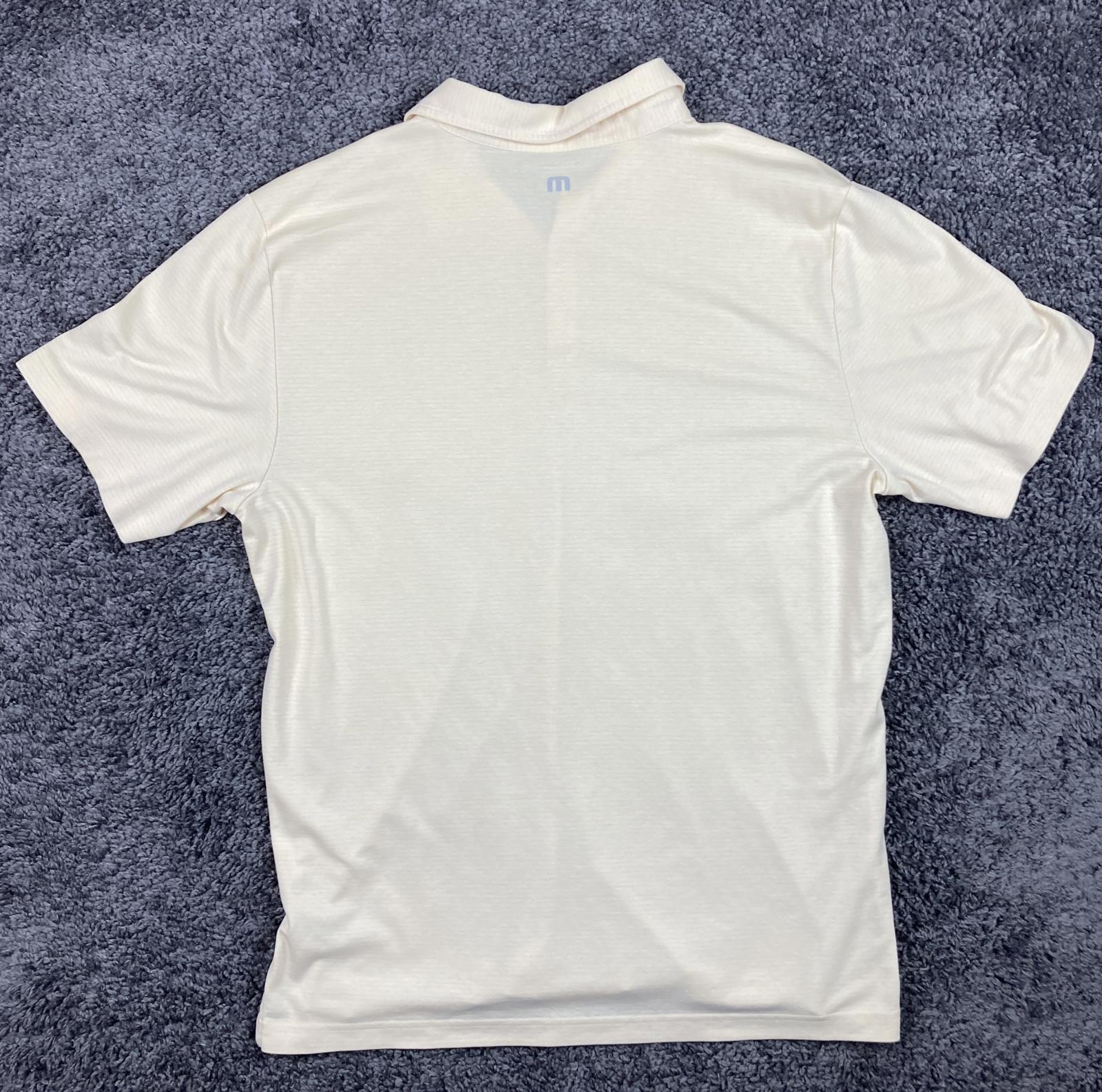 Travis Mathew Polo Shirt Size XL Cream Blue Stripe Pima Blend Golf