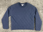 Athleta Puffer Sweatshirt Womens SP Navy Blue Crewneck Side Zips
