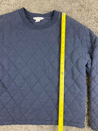 Athleta Puffer Sweatshirt Womens SP Navy Blue Crewneck Side Zips