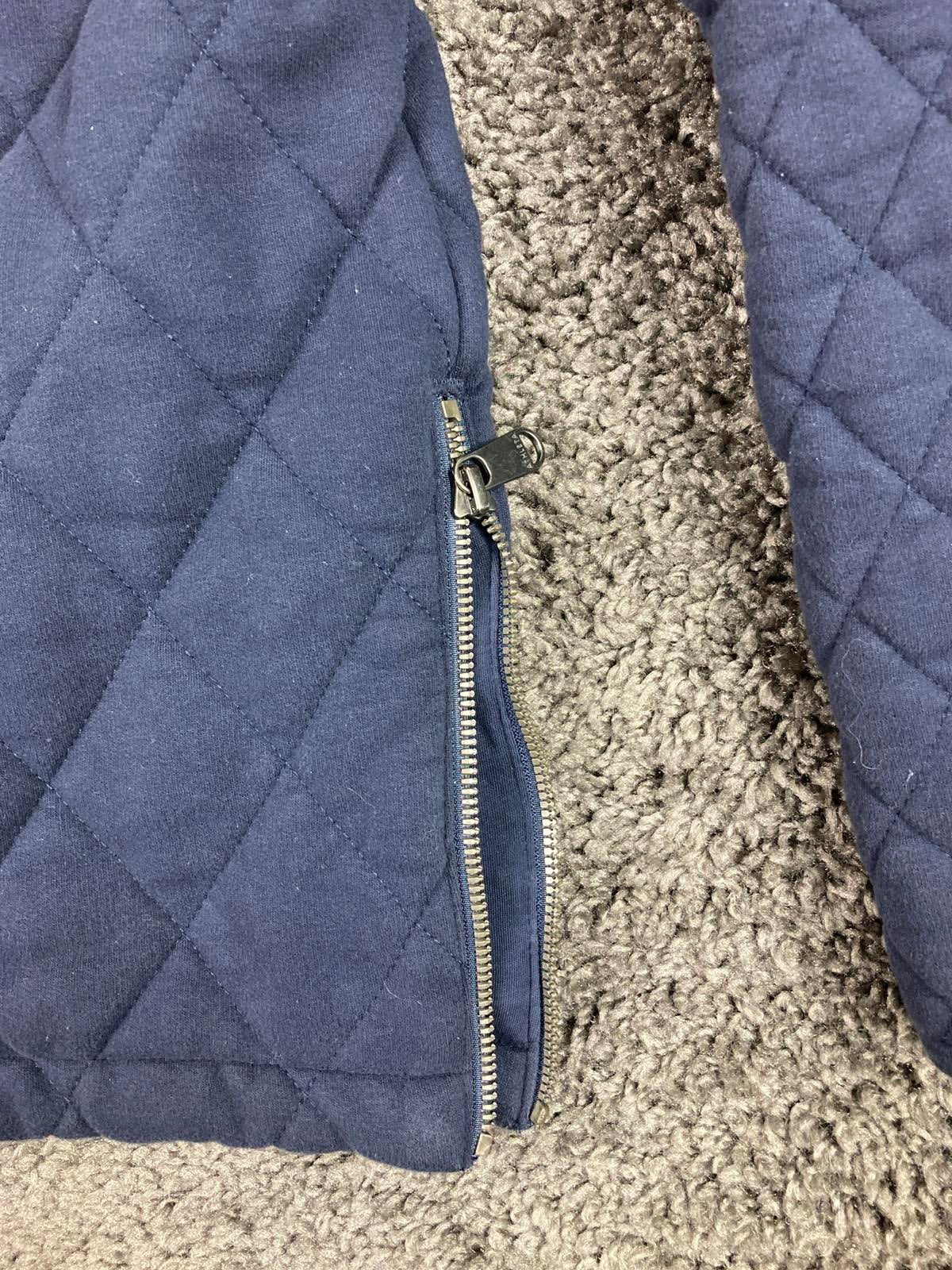 Athleta Puffer Sweatshirt Womens SP Navy Blue Crewneck Side Zips