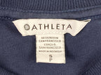 Athleta Puffer Sweatshirt Womens SP Navy Blue Crewneck Side Zips