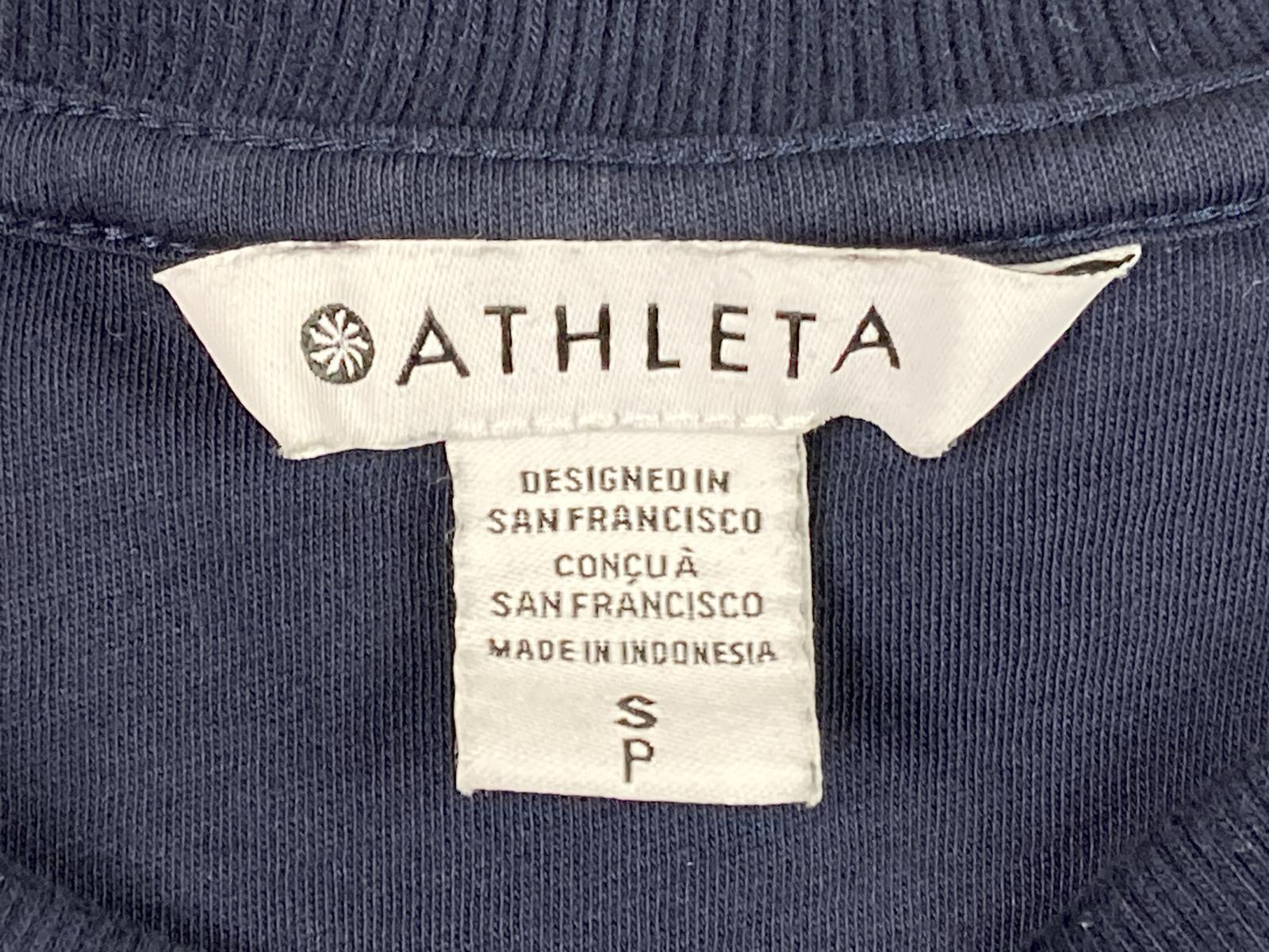 Athleta Puffer Sweatshirt Womens SP Navy Blue Crewneck Side Zips