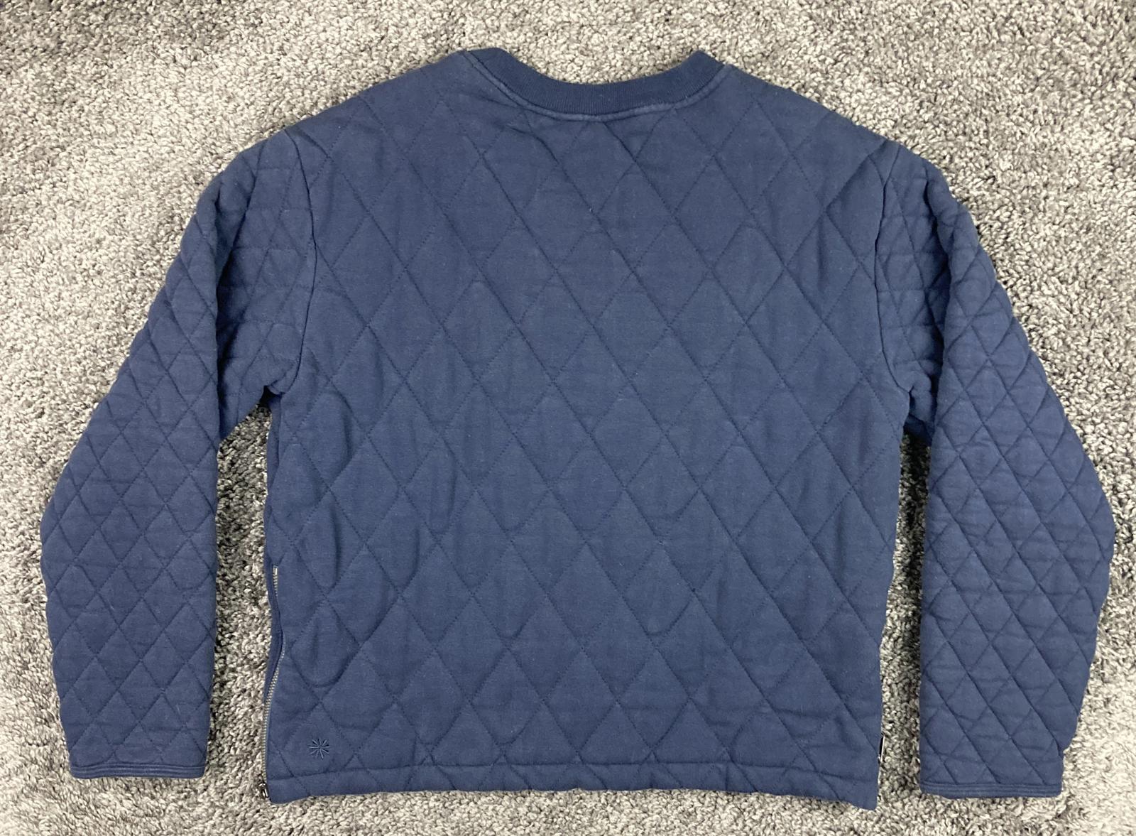 Athleta Puffer Sweatshirt Womens SP Navy Blue Crewneck Side Zips