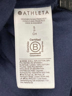 Athleta Puffer Sweatshirt Womens SP Navy Blue Crewneck Side Zips