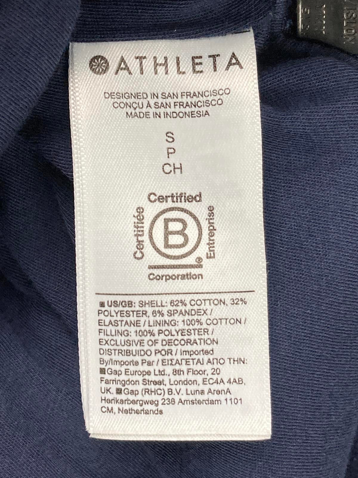 Athleta Puffer Sweatshirt Womens SP Navy Blue Crewneck Side Zips