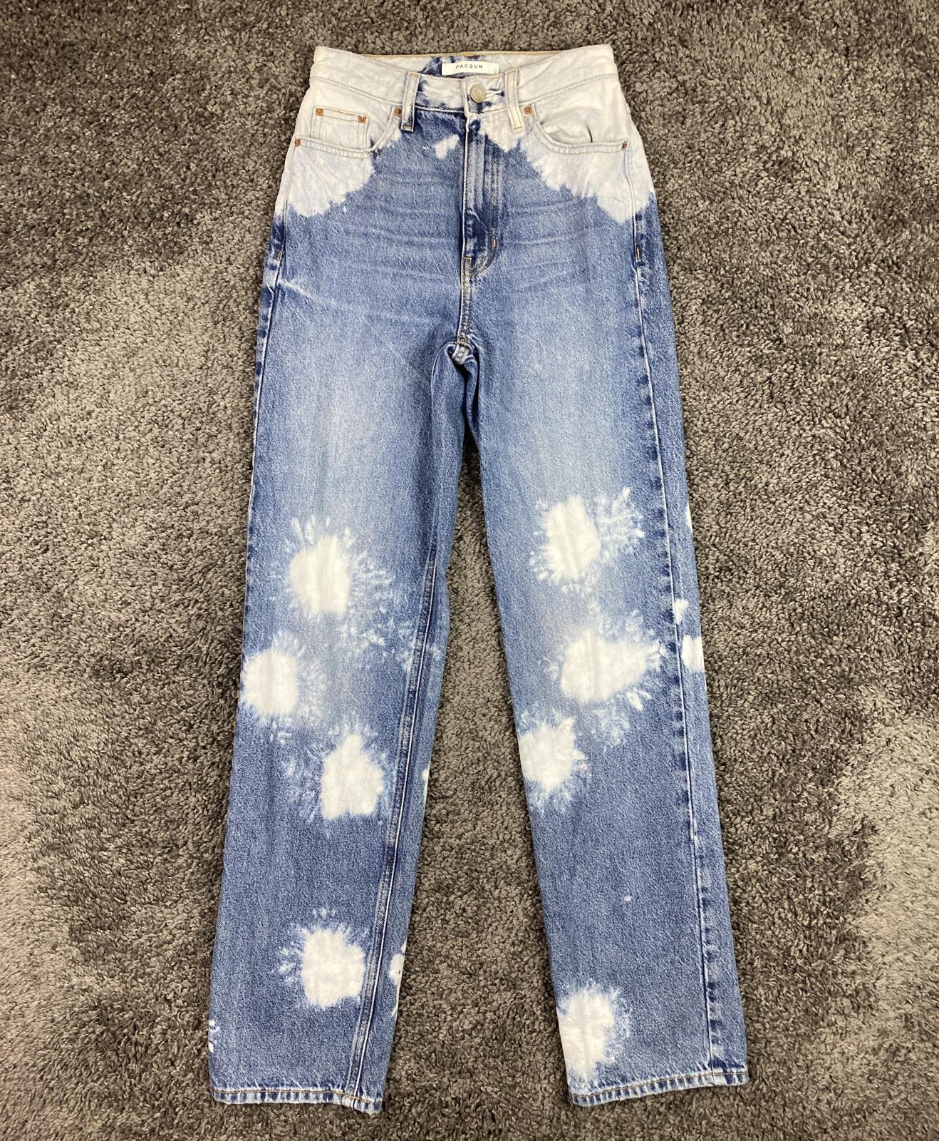 PacSun 90s Boyfriend Jeans Womens Sz 23 Blue Bleach Splatter Tie Dye 100% Cotton
