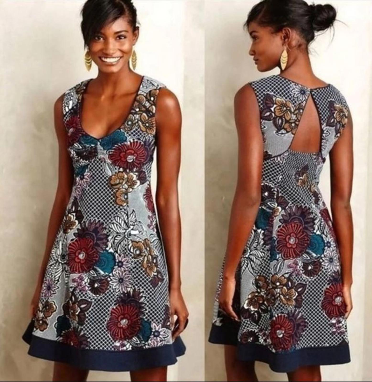 Maeve Anthropologie Fairchild Floral Fit Flare V Neck Racerback Dress Womens M