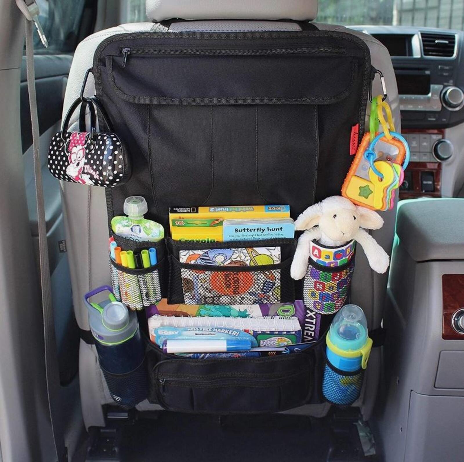 Lusso Gear Car Back Seat Organizer Black Travel Storage Hanging Bag Kids Baby