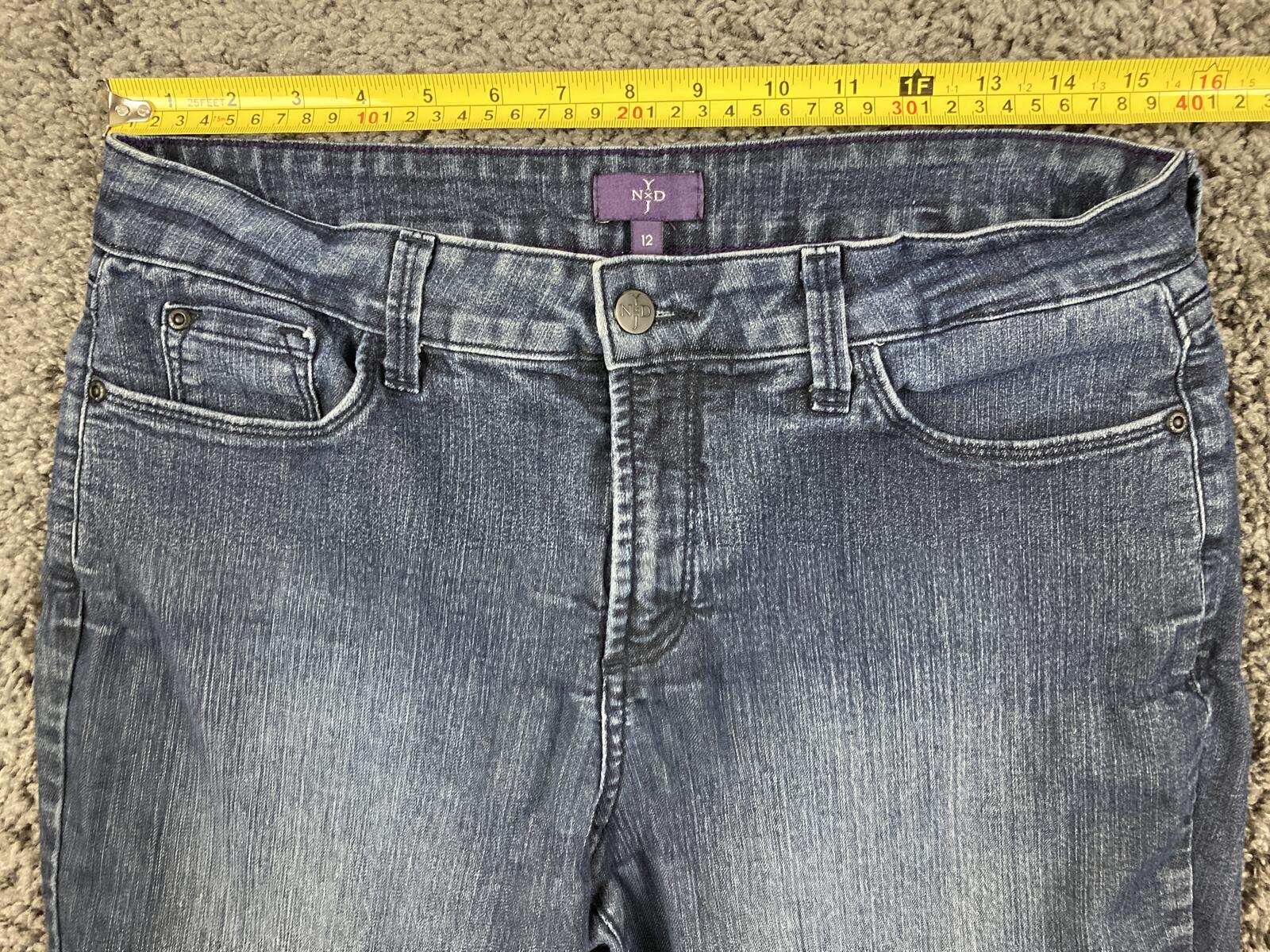 NYDJ Marilyn Straight Leg Jeans Wash Lift Tuck Made in USA Blue Denim Sz 12 M