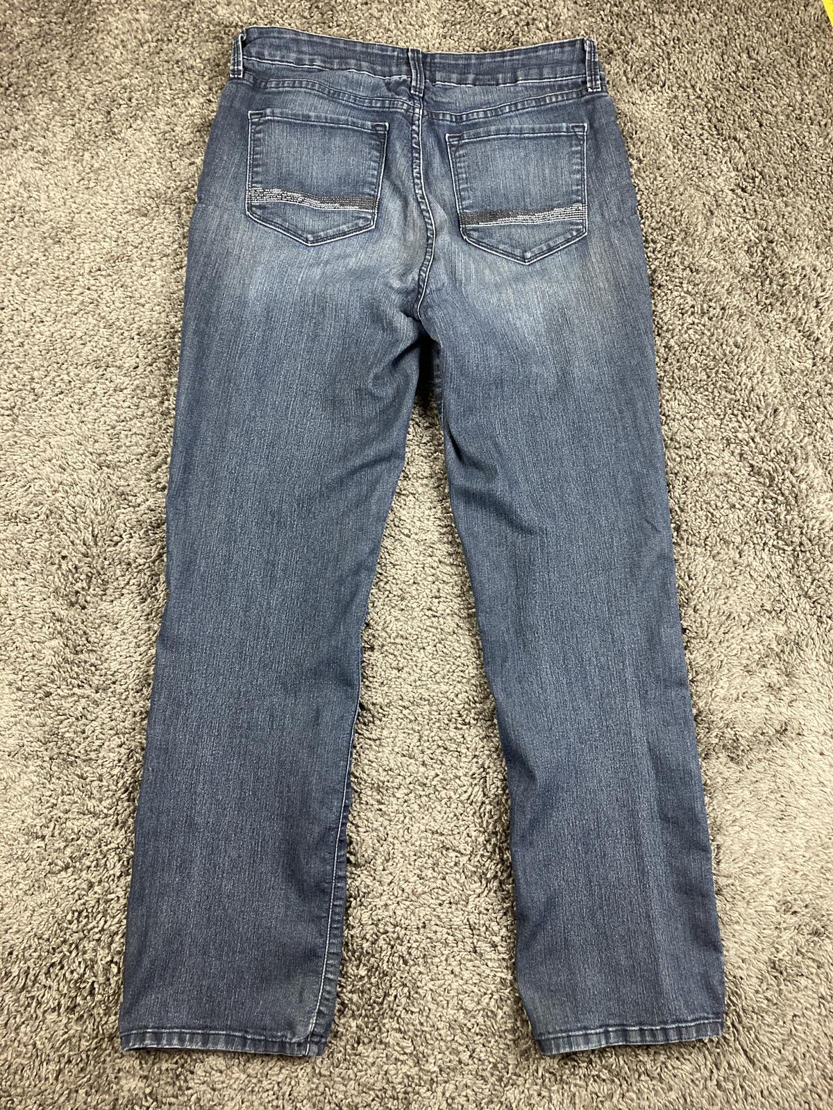 NYDJ Marilyn Straight Leg Jeans Wash Lift Tuck Made in USA Blue Denim Sz 12 M