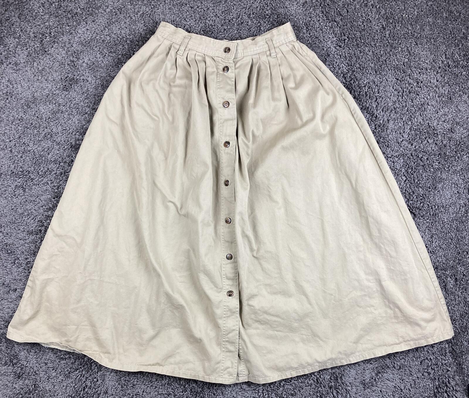 Vintage Dockers Levi's Skirt Khaki Cotton Button Front Midi Pleated 90s Size 8