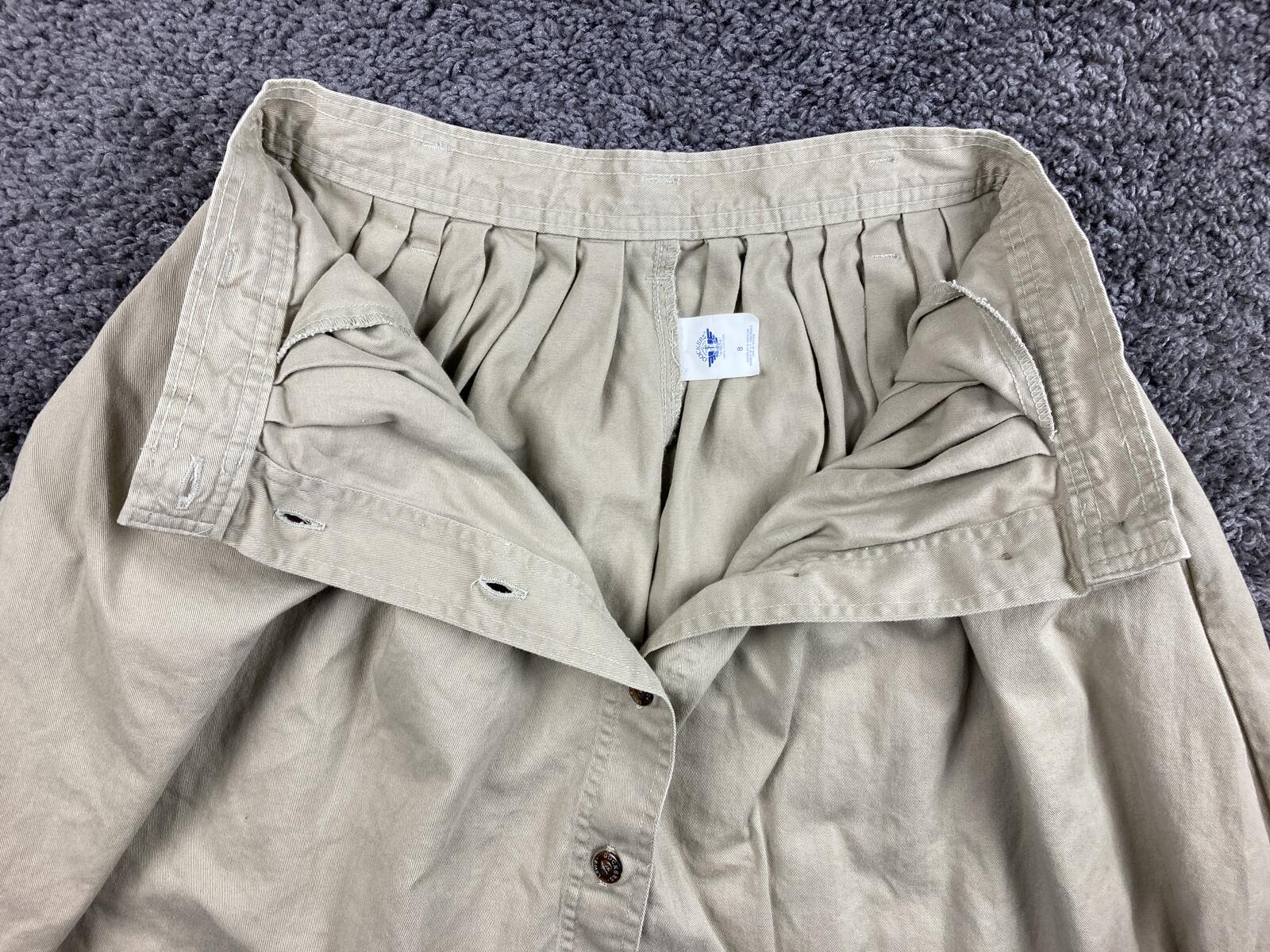 Vintage Dockers Levi's Skirt Khaki Cotton Button Front Midi Pleated 90s Size 8
