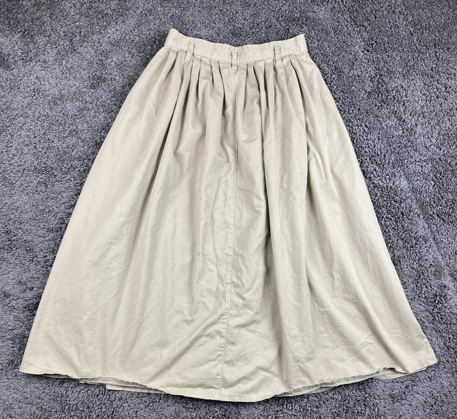 Vintage Dockers Levi's Skirt Khaki Cotton Button Front Midi Pleated 90s Size 8