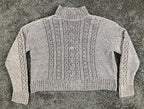 Rachel Zoe Gray Chenille Sweater Cable Knit Mock Neck Cropped Boxy Pullover XS