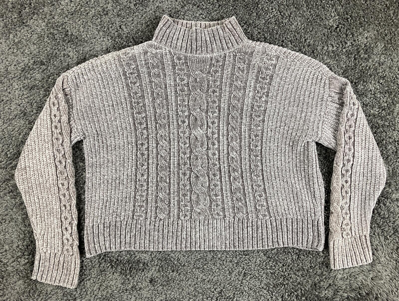 Rachel Zoe Gray Chenille Sweater Cable Knit Mock Neck Cropped Boxy Pullover XS