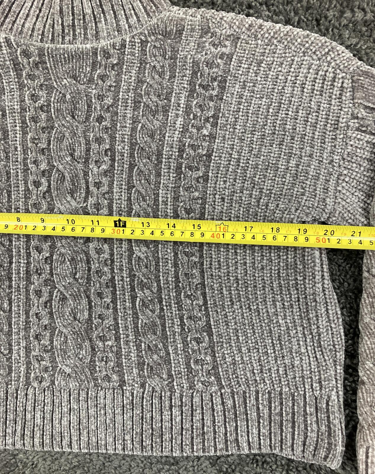 Rachel Zoe Gray Chenille Sweater Cable Knit Mock Neck Cropped Boxy Pullover XS