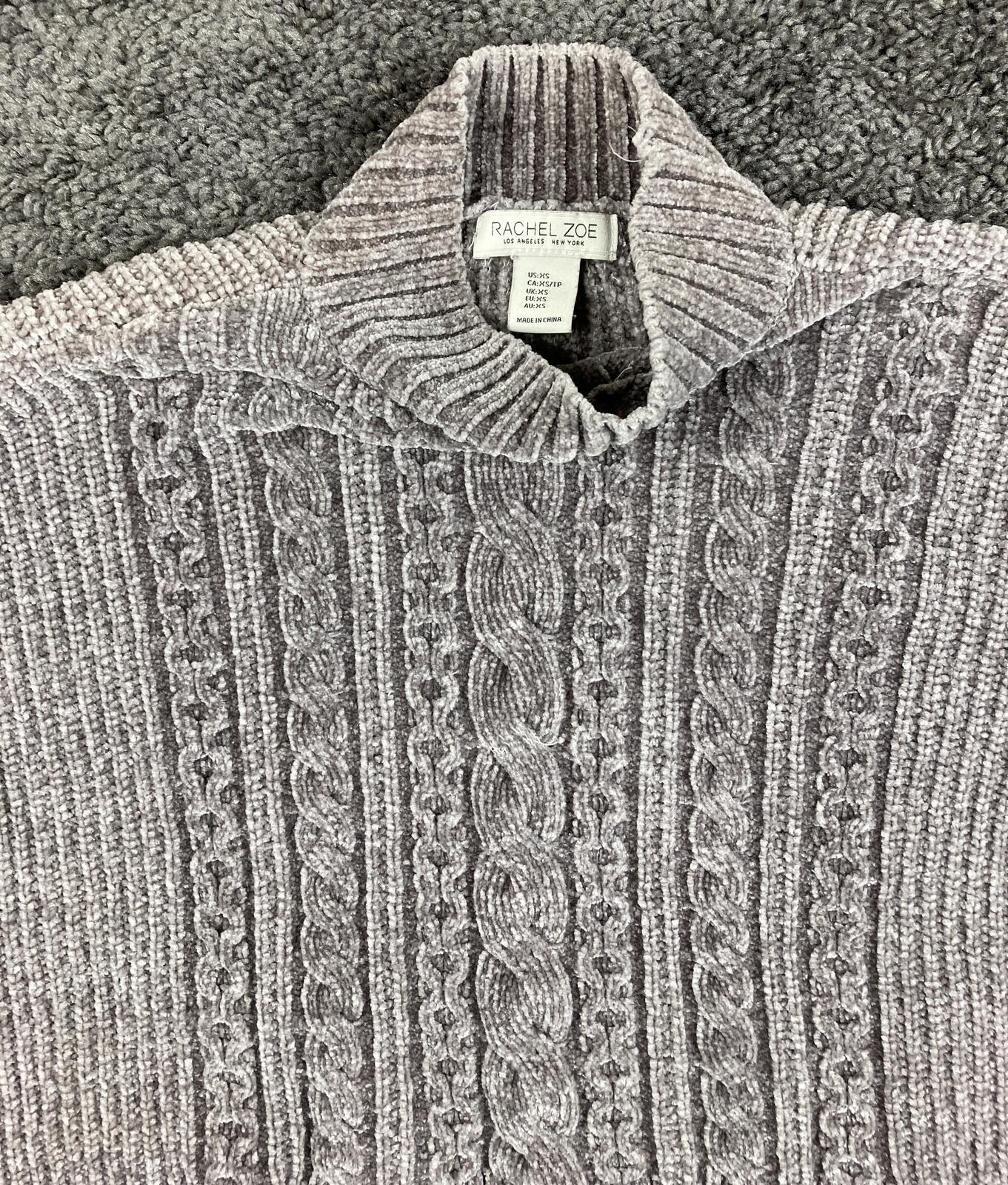 Rachel Zoe Gray Chenille Sweater Cable Knit Mock Neck Cropped Boxy Pullover XS