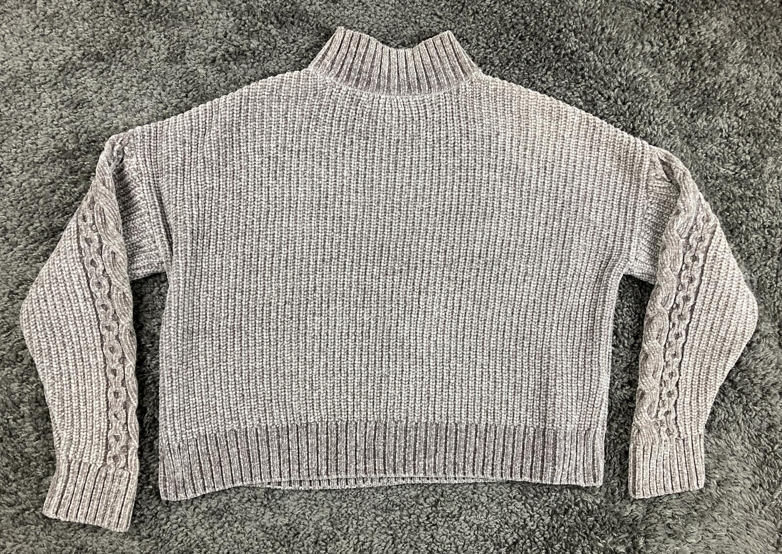 Rachel Zoe Gray Chenille Sweater Cable Knit Mock Neck Cropped Boxy Pullover XS
