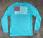 Columbia PFG Shirt Mens M Blue Fish Flag Long Sleeve Terminal Tackle UPF Sz M