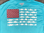 Columbia PFG Shirt Mens M Blue Fish Flag Long Sleeve Terminal Tackle UPF Sz M