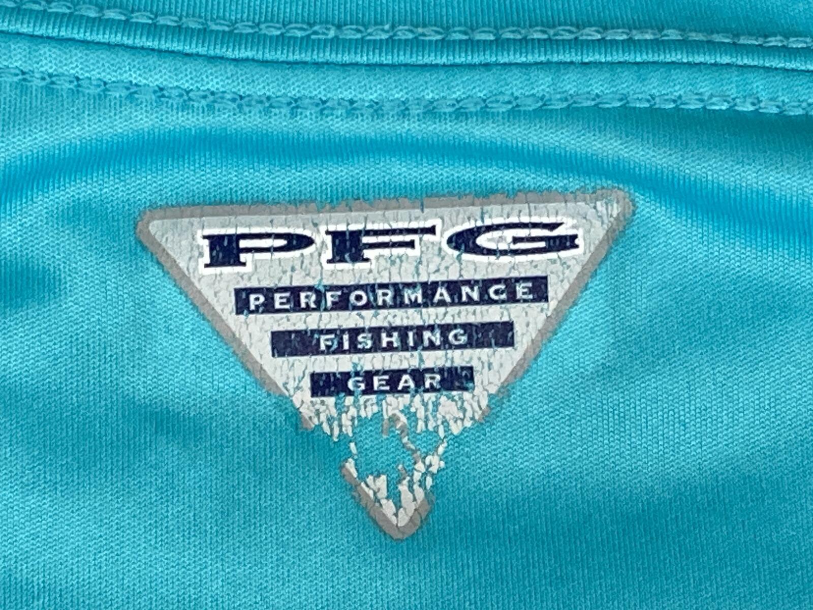 Columbia PFG Shirt Mens M Blue Fish Flag Long Sleeve Terminal Tackle UPF Sz M
