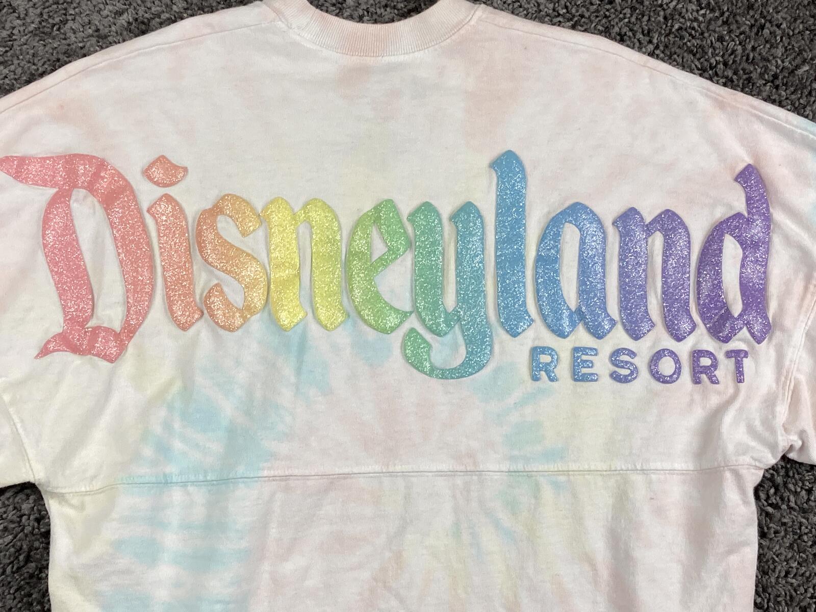 Disney Parks Sweatshirt Disneyland Resort Tie Dye Women's Pastel Glitter Sz XS