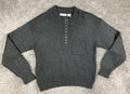 Vintage F&E Design Sweater Mens Black Acrylic Knit Henley Button Front Pocket XL