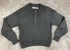 Vintage F&E Design Sweater Mens Black Acrylic Knit Henley Button Front Pocket XL