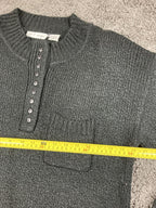 Vintage F&E Design Sweater Mens Black Acrylic Knit Henley Button Front Pocket XL