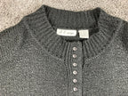 Vintage F&E Design Sweater Mens Black Acrylic Knit Henley Button Front Pocket XL