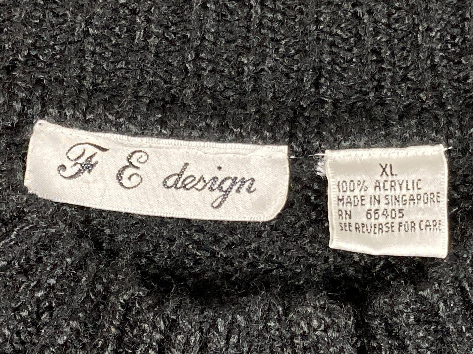 Vintage F&E Design Sweater Mens Black Acrylic Knit Henley Button Front Pocket XL
