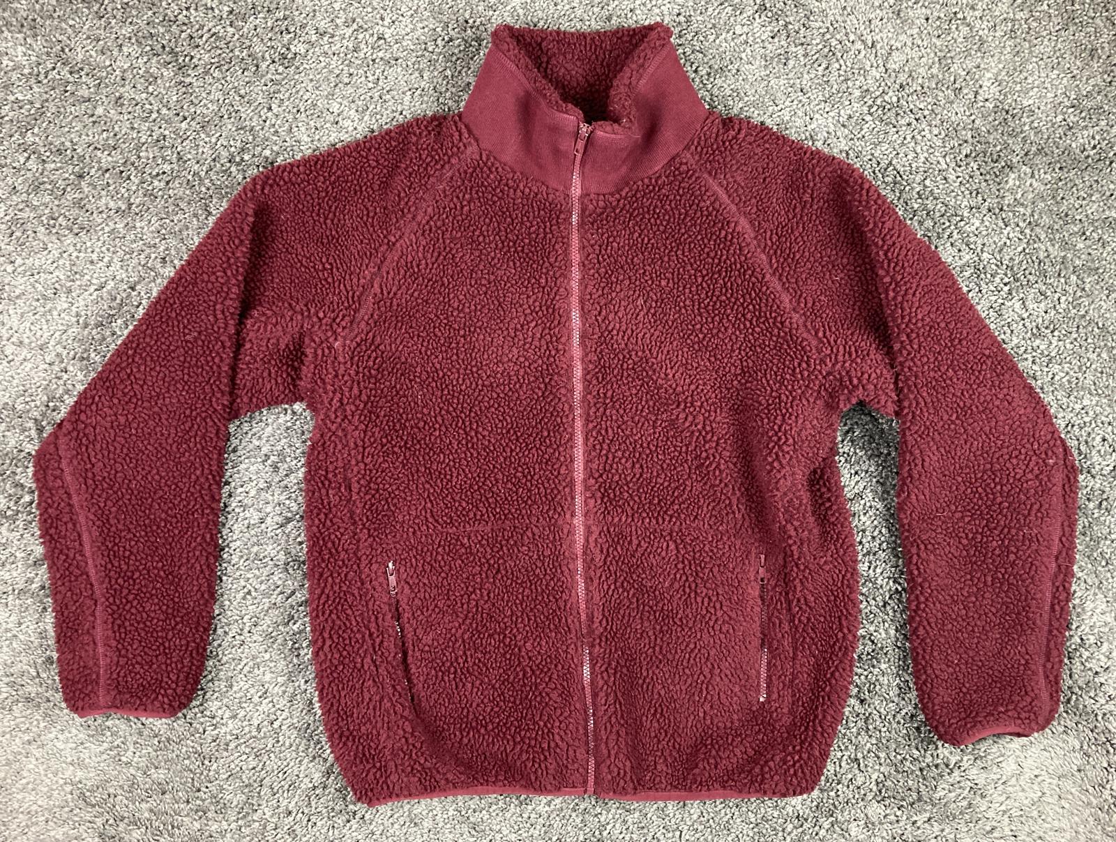 Brandy Melville Teddy Sherpa Fleece Full Zip Jacket Burgundy Womens Large
