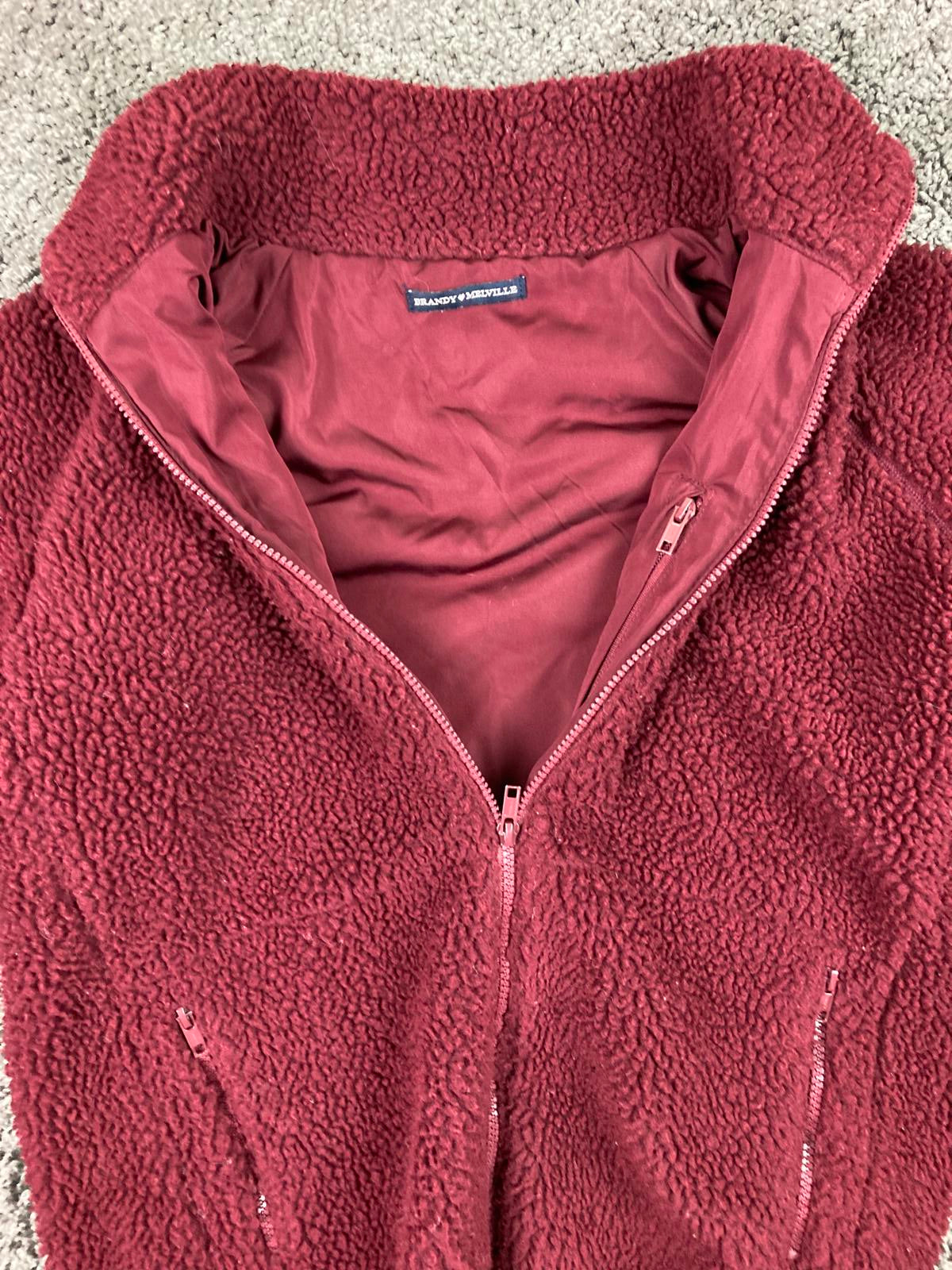 Brandy Melville Teddy Sherpa Fleece Full Zip Jacket Burgundy Womens Large