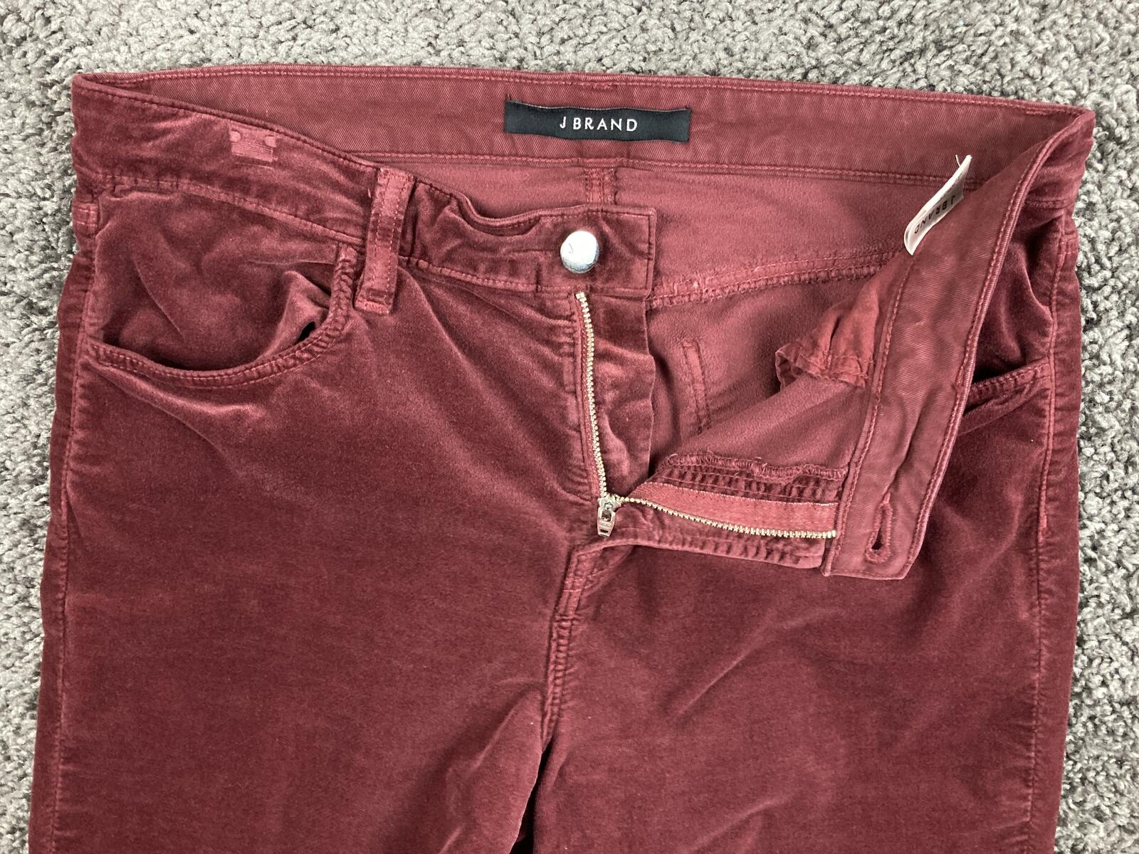 J Brand Maria High Rise Skinny Corduroy Jeans Oxblood Red Velvet Maroon Sz 30