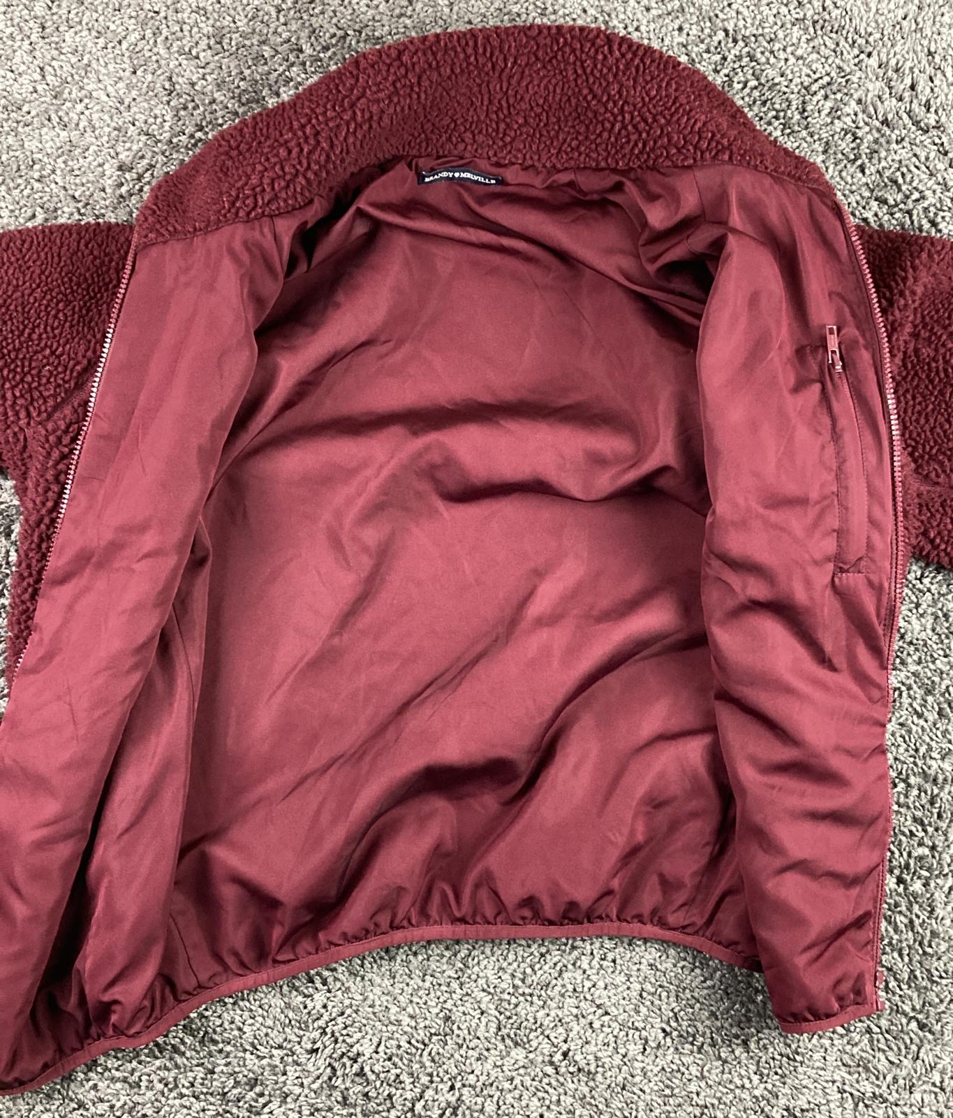 Brandy Melville Teddy Sherpa Fleece Full Zip Jacket Burgundy Womens Large