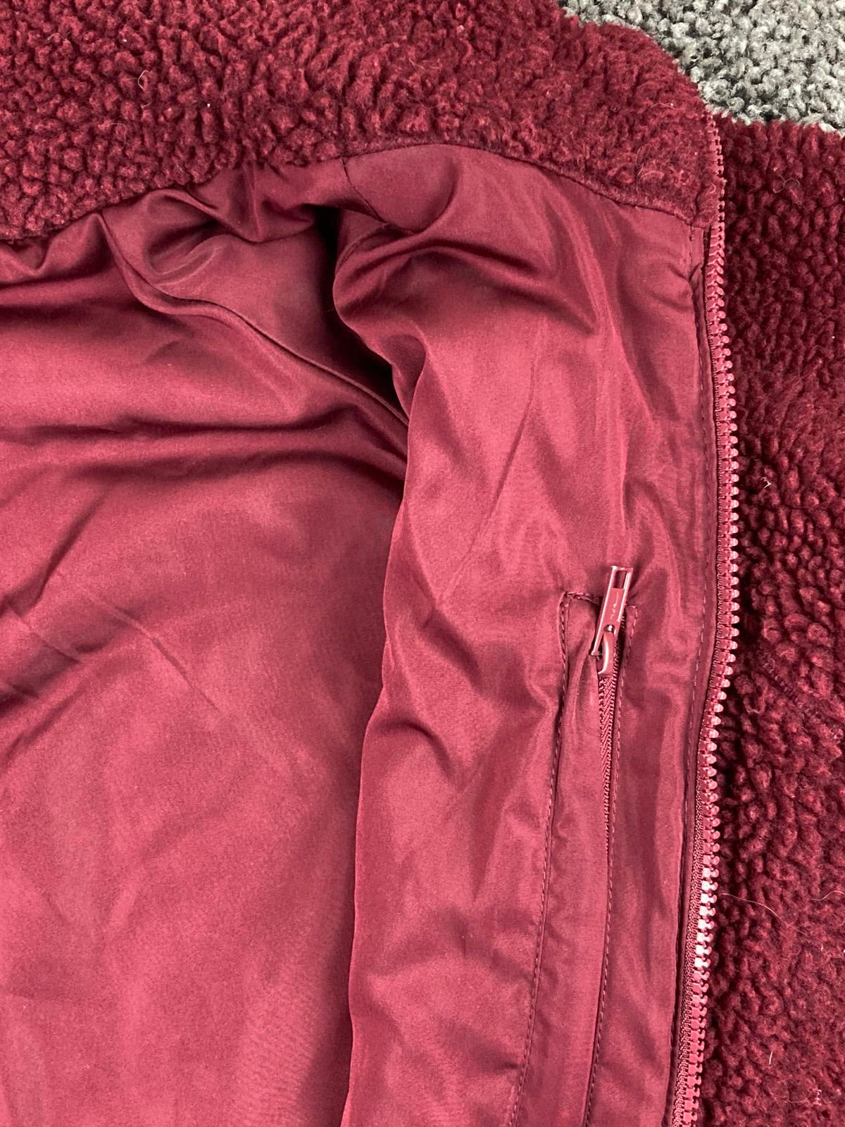 Brandy Melville Teddy Sherpa Fleece Full Zip Jacket Burgundy Womens Large