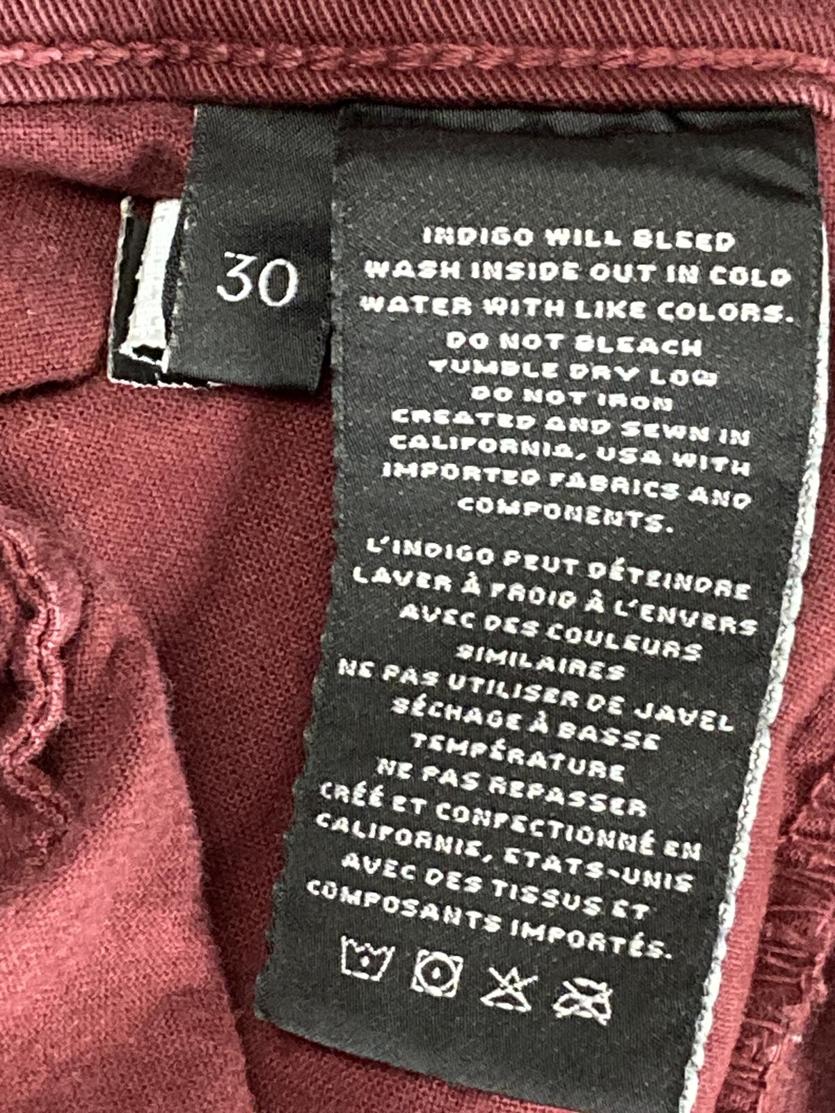 J Brand Maria High Rise Skinny Corduroy Jeans Oxblood Red Velvet Maroon Sz 30