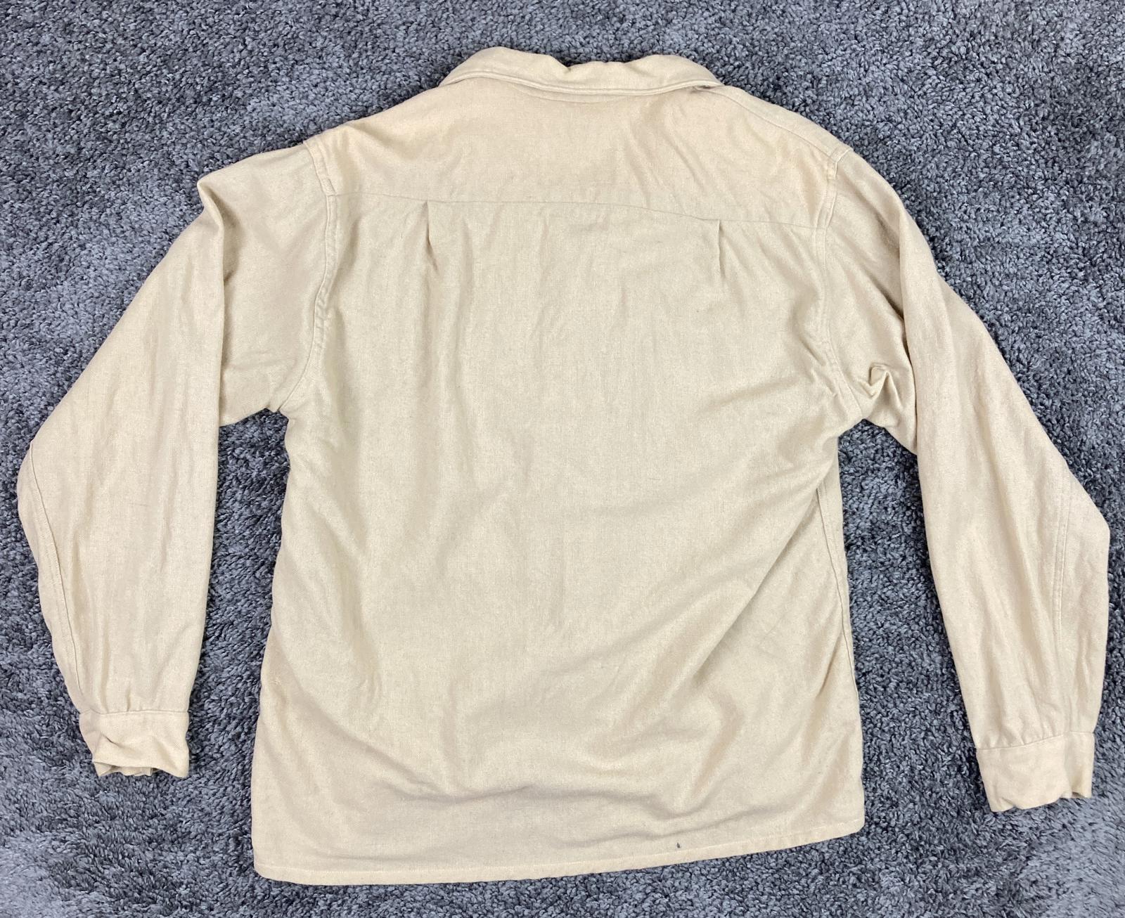 Vintage Truval Wool Mens Medium 15 1/2 Tan Button Up Long Sleeve Shirt