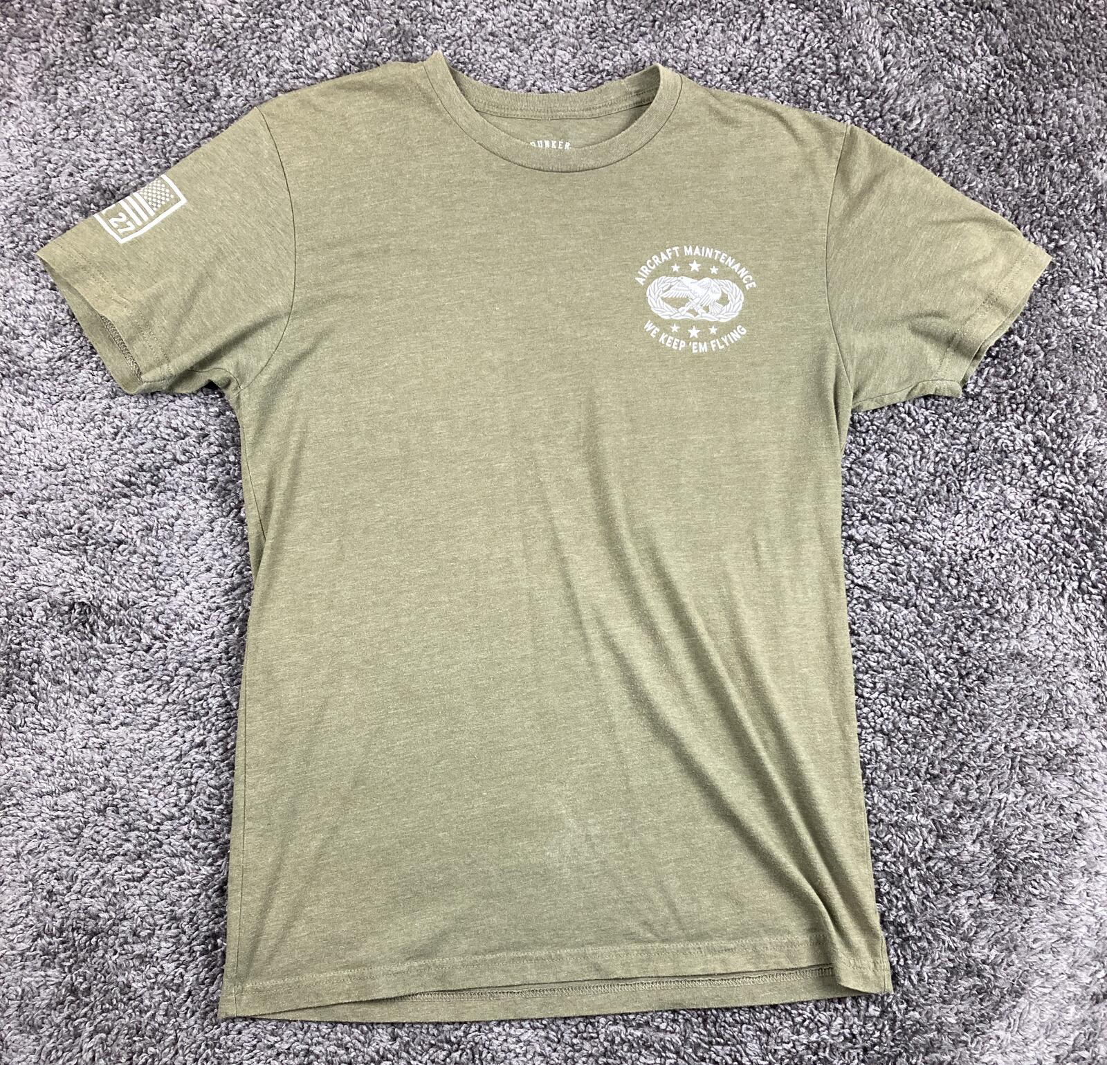 Bunker 27 Men's USAF Aircraft Maintenance T-Shirt Flight Line Warrior Green Sz M