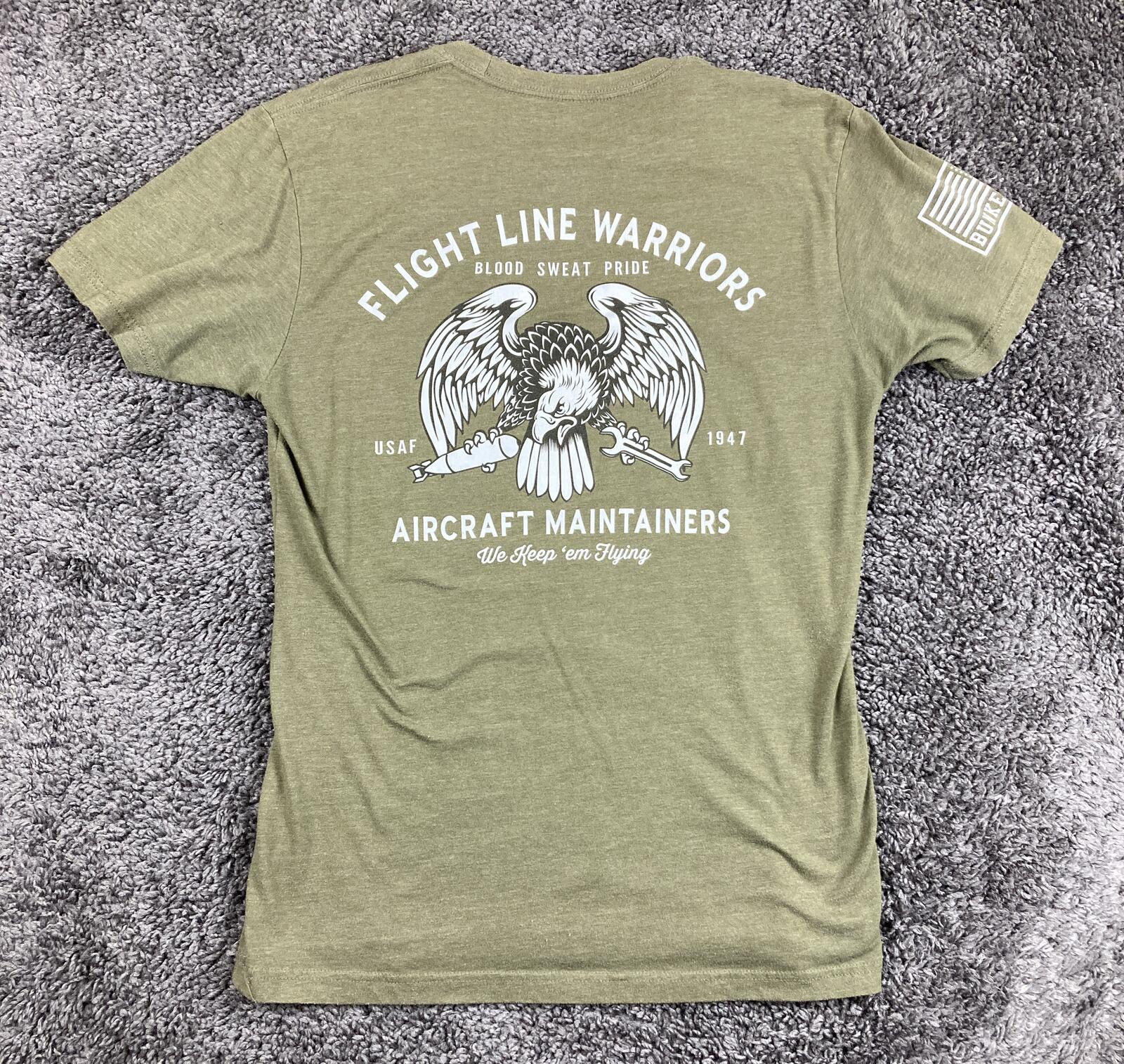 Bunker 27 Men's USAF Aircraft Maintenance T-Shirt Flight Line Warrior Green Sz M