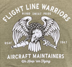 Bunker 27 Men's USAF Aircraft Maintenance T-Shirt Flight Line Warrior Green Sz M