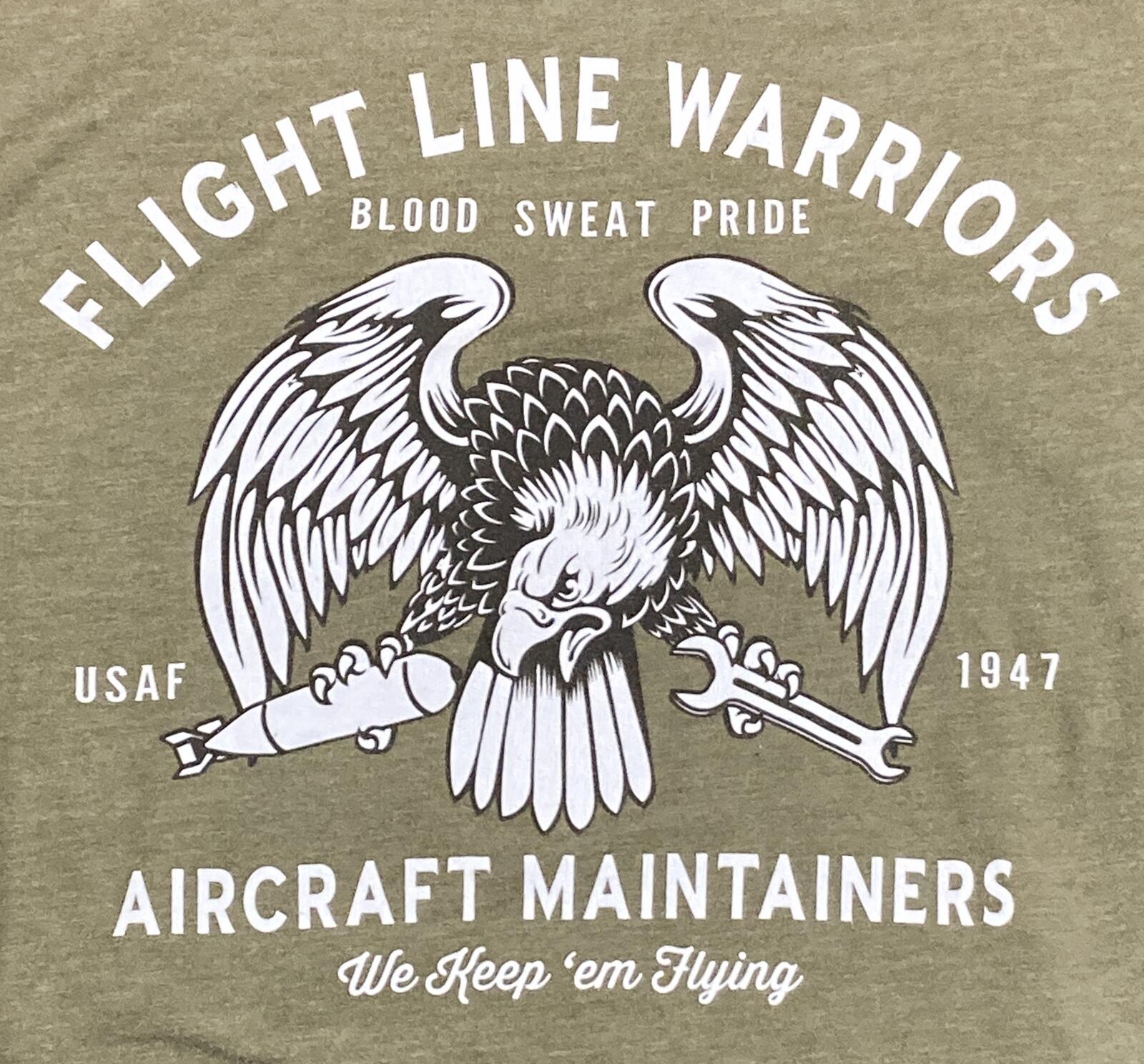 Bunker 27 Men's USAF Aircraft Maintenance T-Shirt Flight Line Warrior Green Sz M