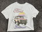 Ford Bronco Graphic T-Shirt Womens White Pink Sunset Retro Hybrid Boxy Tee Sz L