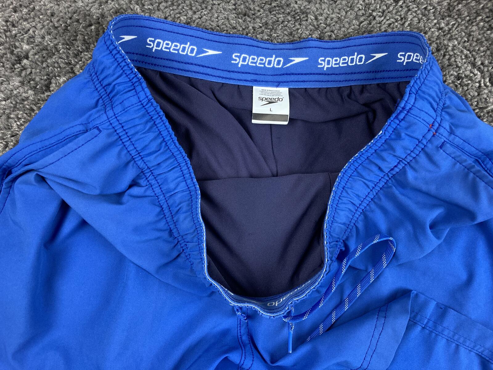 Speedo Men's Blue Volley Lined Swim Trunks 5.5" Inseam Board Shorts Pockets L